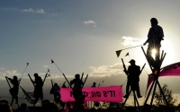 Climate change activists block the road to the Coryton refinery, 2010